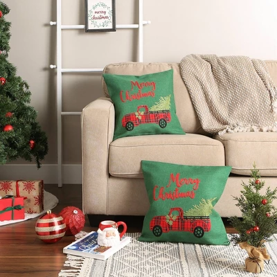 2pk 18"x18" Christmas Truck Embroidered Square Throw Pillow Covers - Design Imports 4 2pk 18"x18" Christmas Truck Embroidered Square Throw Pillow Covers - Design Imports - Image 4