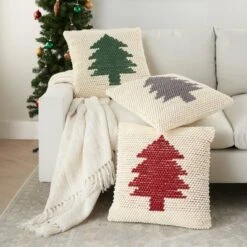 20"x20" Oversize Christmas Tree Loops Square Throw Pillow Ivory/Gray - Mina Victory -Northlight Holiday Outlet Store GUEST 02ab311e 973f 4a27 9176 5aaddc270be8