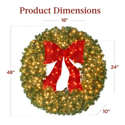 Best Choice Products 48in Artificial Pre-Lit Fir Christmas Wreath Decor W/ Red Bow, 250 LED Lights, 714 Tips, Plug-In 6 Best Choice Products 48in Artificial Pre-Lit Fir Christmas Wreath Decor W/ Red Bow, 250 LED Lights, 714 Tips, Plug-In - Image 6