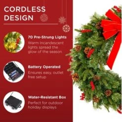 Best Choice Products Pre-Lit Battery Powered Christmas Wreath Decoration W/ PVC Tips, Ribbons -Northlight Holiday Outlet Store GUEST 1b9cd6c1 94f1 4671 a880 34a668b28eb9
