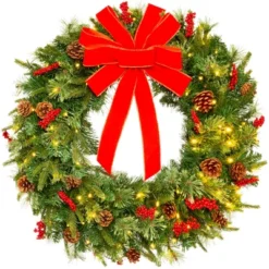 Best Choice Products Pre-Lit Battery Powered Christmas Wreath Decoration W/ PVC Tips, Ribbons -Northlight Holiday Outlet Store GUEST 1d7e26c5 a3fb 4d1b b025 be1459d669df