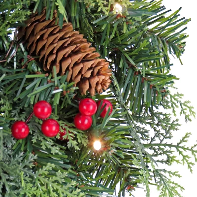 National Tree Company First Traditions Pre-Lit Christmas Evergeen Wreath With Pinecones And Berries, Warm White LED Lights, Battery Operated, 24 In 2 National Tree Company First Traditions Pre-Lit Christmas Evergeen Wreath With Pinecones And Berries, Warm White LED Lights, Battery Operated, 24 In - Image 2