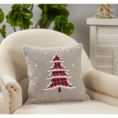 Saro Lifestyle Plaid Christmas Tree Pillow - Down Filled, 18" Square, Grey 2 Saro Lifestyle Plaid Christmas Tree Pillow - Down Filled, 18" Square, Grey - Image 2