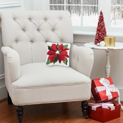 C&F Home 8" X 8" Poinsettia Hooked Petite Christmas Holiday Throw Pillow 2 C&F Home 8" X 8" Poinsettia Hooked Petite Christmas Holiday Throw Pillow - Image 2