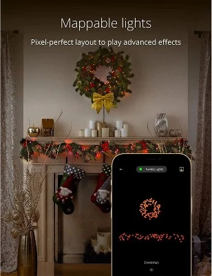 Twinkly Pre-Lit Garland App-Controlled LED Artificial Christmas Garland With 50 RGB+W (16 Million Colors + Warm White) LEDs. 9 Feet. Green Wire. 2 Twinkly Pre-Lit Garland App-Controlled LED Artificial Christmas Garland With 50 RGB+W (16 Million Colors + Warm White) LEDs. 9 Feet. Green Wire. - Image 2