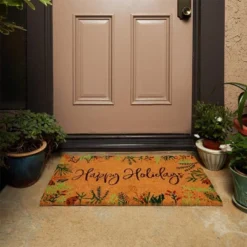 Okuna Outpost Happy Holidays Coco Coir Non Slip Christmas Doormat For Outdoor Entrance, Christmas Decor, 17 X 30 In