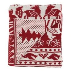 50"x60" Reindeer And Christmas Tree Knit Throw Blanket Red - Saro Lifestyle