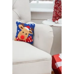 C&F Home 8" X 8" Christmas Reindeer Hooked Petite Throw Pillow -Northlight Holiday Outlet Store GUEST 3aa353c5 6763 401c 91a8 6d2bcc51297b