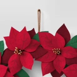 18" Fabric Poinsettia Flower Decorative Christmas Wreath Red/Green - Wondershop™ -Northlight Holiday Outlet Store GUEST 3c2393b2 21a9 4862 81ea d470efc4d47e