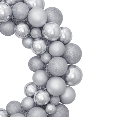 Northlight Silver 3-Finish Shatterproof Ball Ornament Christmas Wreath, 36-Inch 2 Northlight Silver 3-Finish Shatterproof Ball Ornament Christmas Wreath, 36-Inch - Image 2