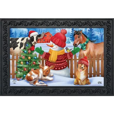 Barnyard Snowman Christmas Doormat Dog Horse Cow Calf 30" X 18" Briarwood Lane 1 Barnyard Snowman Christmas Doormat Dog Horse Cow Calf 30" X 18" Briarwood Lane