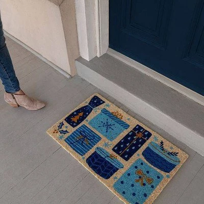 1'4" X 2'4" Christmas Presents Indoor/Outdoor Coir Doormat Blue/Gold - Entryways 2 1'4" X 2'4" Christmas Presents Indoor/Outdoor Coir Doormat Blue/Gold - Entryways - Image 2
