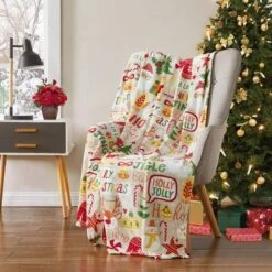 Kate Aurora Classic Holly Jolly Christmas Themed Ultra Soft & Plush Accent Throw Blanket - 50 In. W X 60 In. L