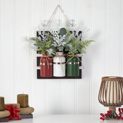 Nearly Natural 17-in Holiday Assorted Christmas Pine Hanging Three Piece Mason Jar Artificial Arrangement Wall Art Décor 3 Nearly Natural 17-in Holiday Assorted Christmas Pine Hanging Three Piece Mason Jar Artificial Arrangement Wall Art Décor - Image 3