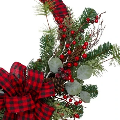 Northlight Red And Black Buffalo Plaid And Berry Artificial Christmas Wreath - 24-Inch, Unlit 2 Northlight Red And Black Buffalo Plaid And Berry Artificial Christmas Wreath - 24-Inch, Unlit - Image 2