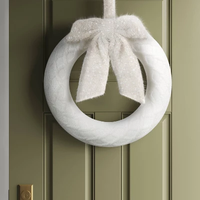 18.25" Knit Fabric With Bow Decorative Christmas Wreath White - Wondershop™ 1 18.25" Knit Fabric With Bow Decorative Christmas Wreath White - Wondershop™