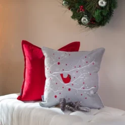 17"x17" Velvet Christmas Cardinal Square Throw Pillow Gray - Pillow Perfect -Northlight Holiday Outlet Store GUEST 5405be17 165e 48c5 ad87 80281ab740e0