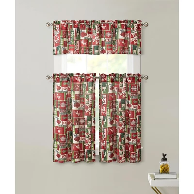 Kate Aurora Christmas Noel Complete Semi Sheer Kitchen Curtain Tier & Valance Set 1 Kate Aurora Christmas Noel Complete Semi Sheer Kitchen Curtain Tier & Valance Set