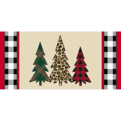 Evergreen Mixed Print Christmas Trees Sassafras Indoor Outdoor Switch Doormat 1'10"x10" Brown