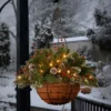 National Tree Company Pre-Lit Artificial Christmas Hanging Basket, Mountain Spruce, With Frosted Pine Cones, Berry Clusters, White Lights,20 Inches