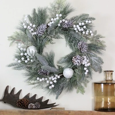 Northlight Frosted Mixed Pine And Pine Cone Artificial Christmas Wreath, 24-inch, Unlit 3 Northlight Frosted Mixed Pine And Pine Cone Artificial Christmas Wreath, 24-inch, Unlit - Image 3