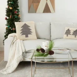 20"x20" Oversize Christmas Tree Loops Square Throw Pillow Ivory/Gray - Mina Victory -Northlight Holiday Outlet Store GUEST 6e930a70 384e 4242 8b22 6f2582391004