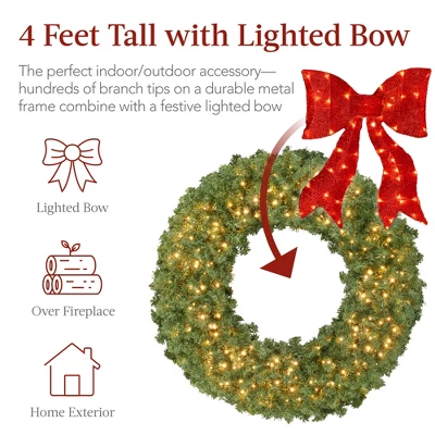 Best Choice Products 48in Artificial Pre-Lit Fir Christmas Wreath Decor W/ Red Bow, 250 LED Lights, 714 Tips, Plug-In 2 Best Choice Products 48in Artificial Pre-Lit Fir Christmas Wreath Decor W/ Red Bow, 250 LED Lights, 714 Tips, Plug-In - Image 2