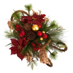 Nearly Natural 18-in Christmas Sleigh With Poinsettia, Berries And Pinecone Artificial Arrangement With Ornaments -Northlight Holiday Outlet Store GUEST 7132bcde 3fd7 47c6 b100 4639af5de64b