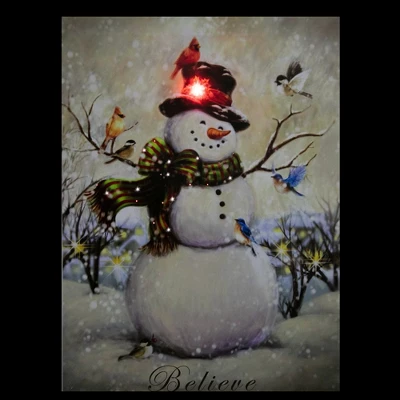 Northlight LED Lighted Snowman And Bird Friends Christmas Canvas Wall Art 15.75" X 11.75" 2 Northlight LED Lighted Snowman And Bird Friends Christmas Canvas Wall Art 15.75" X 11.75" - Image 2