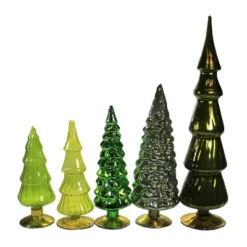 Christmas 17.0" Green Hues Glass Trees Set / 5 Decorate Mantle Christmas Decor Cody Foster - Decorative Sculptures