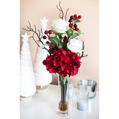 Merry Christmas Rose Hydrangea Arrangement - Nearly Natural 1 Merry Christmas Rose Hydrangea Arrangement - Nearly Natural