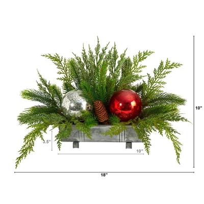 Nearly Natural 18-in Holiday Winter Cedar Pine Artificial Table Christmas Arrangement With Ornaments, Home Décor 1 Nearly Natural 18-in Holiday Winter Cedar Pine Artificial Table Christmas Arrangement With Ornaments, Home Décor