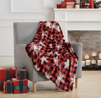 Kate Aurora Red & Black Country Farmhouse Ultra Plush Christmas Plaid Snowflakes Accent Throw Blanket - 50 In. W X 60 In. L 1 Kate Aurora Red & Black Country Farmhouse Ultra Plush Christmas Plaid Snowflakes Accent Throw Blanket - 50 In. W X 60 In. L