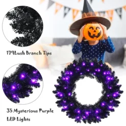 Costway 24inch Pre-lit Christmas Halloween Wreath Black W/ 35 Purple LED Lights -Northlight Holiday Outlet Store GUEST 85214db2 1085 4f89 84e1 a9f9f4375213