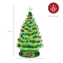 Best Choice Products 24in X-Large Pre-Lit Ceramic Christmas Tree Battery-Powered Decoration W/ LED Light, Timer - Green -Northlight Holiday Outlet Store GUEST 93bea6f0 daf8 42b4 a96d 9b34f2a90665
