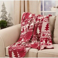 50"x60" Reindeer And Christmas Tree Knit Throw Blanket Red - Saro Lifestyle -Northlight Holiday Outlet Store GUEST 955a8fd7 a8d8 4a59 9f19 eb2629a0416d