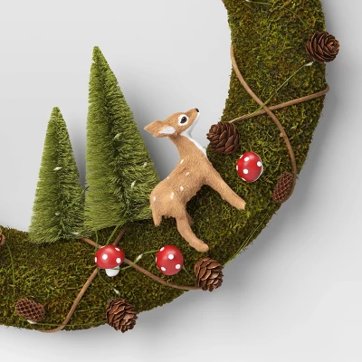 16" Battery Operated Lit Woodland Scene Moss Artificial Christmas Wreath Green - Wondershop™ 2 16" Battery Operated Lit Woodland Scene Moss Artificial Christmas Wreath Green - Wondershop™ - Image 2