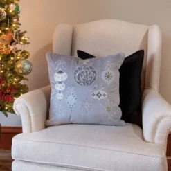 16.5"x16.5" Indoor Christmas 'Velvet Ornaments' Gray Square Throw Pillow - Pillow Perfect -Northlight Holiday Outlet Store GUEST a37ea388 e6b6 4234 9775 d1e90466c564