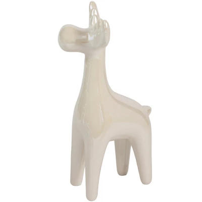 Northlight 5.5" Pearlized Cream Ceramic Moose Christmas Figure 2 Northlight 5.5" Pearlized Cream Ceramic Moose Christmas Figure - Image 2