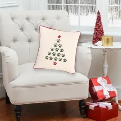 C&F Home 18" X 18" Christmas Tree Paws Embroidered Throw Pillow -Northlight Holiday Outlet Store GUEST ab2ada93 b87a 4ff0 88c1 4d1b70f07a43
