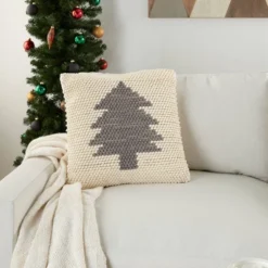 20"x20" Oversize Christmas Tree Loops Square Throw Pillow Ivory/Gray - Mina Victory