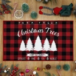 Trinity Plaid White Christmas Tree Non-Slip Decorative Doormat, 17" X 29" -Northlight Holiday Outlet Store GUEST b40ab121 51e7 4028 bec5 72f7e98767de
