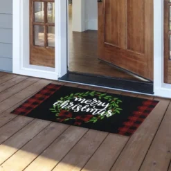 Briarwood Lane Christmas Wreath Natural Fiber Coir Doormat Checke