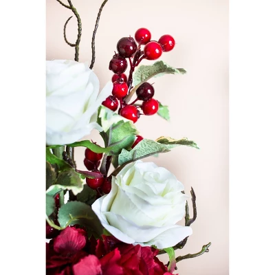 Merry Christmas Rose Hydrangea Arrangement - Nearly Natural 3 Merry Christmas Rose Hydrangea Arrangement - Nearly Natural - Image 3