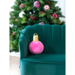 Shiraleah Pink Christmas Ornament Bauble Pillow, Small