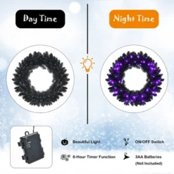 Costway 24inch Pre-lit Christmas Halloween Wreath Black W/ 35 Purple LED Lights -Northlight Holiday Outlet Store GUEST c504a4e5 17e5 4dd9 8988 0132e72a6974