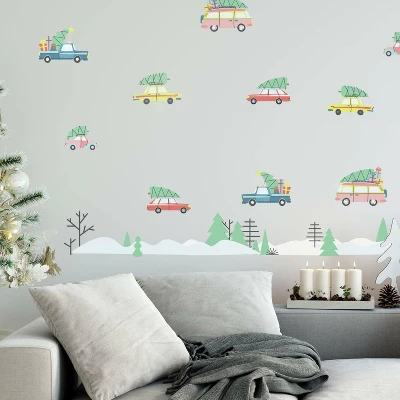 Retro Christmas Cars Peel And Stick Wall Decal - RoomMates 1 Retro Christmas Cars Peel And Stick Wall Decal - RoomMates