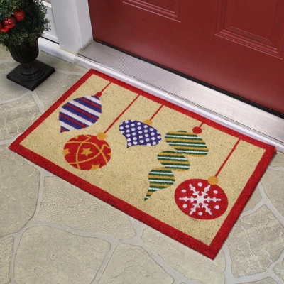 Northlight Brightly Colored Mixed Christmas Ornaments Doormat With Red Border 30" X 18" 2 Northlight Brightly Colored Mixed Christmas Ornaments Doormat With Red Border 30" X 18" - Image 2