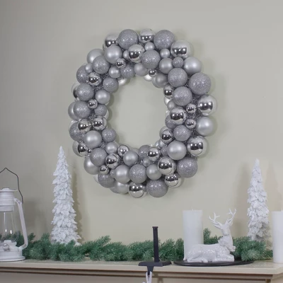 Northlight Silver 3-Finish Shatterproof Ball Ornament Christmas Wreath, 36-Inch 1 Northlight Silver 3-Finish Shatterproof Ball Ornament Christmas Wreath, 36-Inch