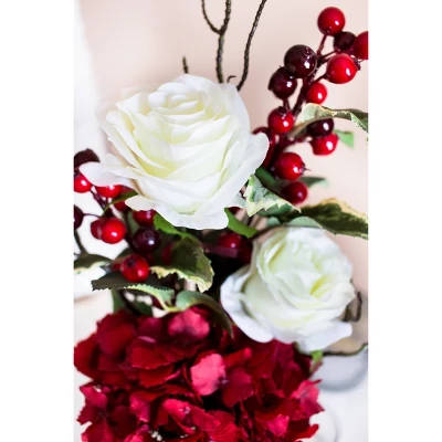 Merry Christmas Rose Hydrangea Arrangement - Nearly Natural 2 Merry Christmas Rose Hydrangea Arrangement - Nearly Natural - Image 2